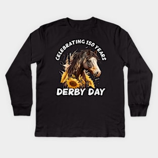 Celebrating 150 Years KY Derby Day Sunflowers Horse Vintage Kids Long Sleeve T-Shirt